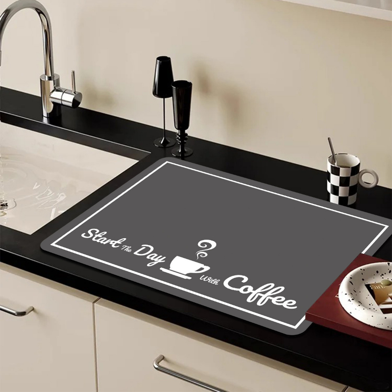 オーケー、でもまずはコーヒーを。キッチン排水マット、コーヒー - Bar Mat Rubber のレビューと価格