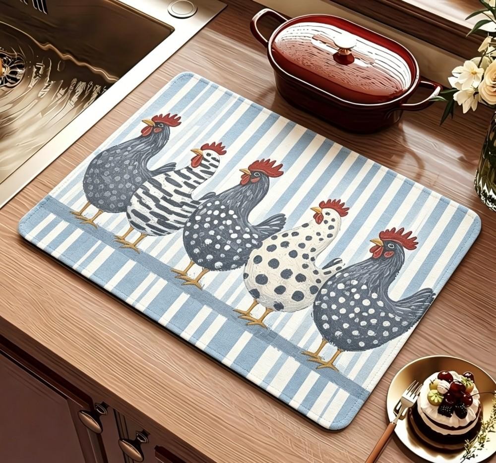 農家風鶏柄食器乾燥マット 超吸水キッチン水切りマット 滑り止 - Bar Mat Rubber のレビューと価格