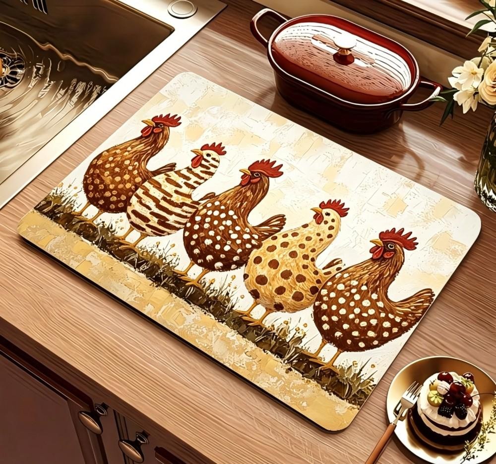 農家風鶏柄食器乾燥マット 超吸水キッチン水切りマット 滑り止 - Bar Mat Rubber のレビューと価格