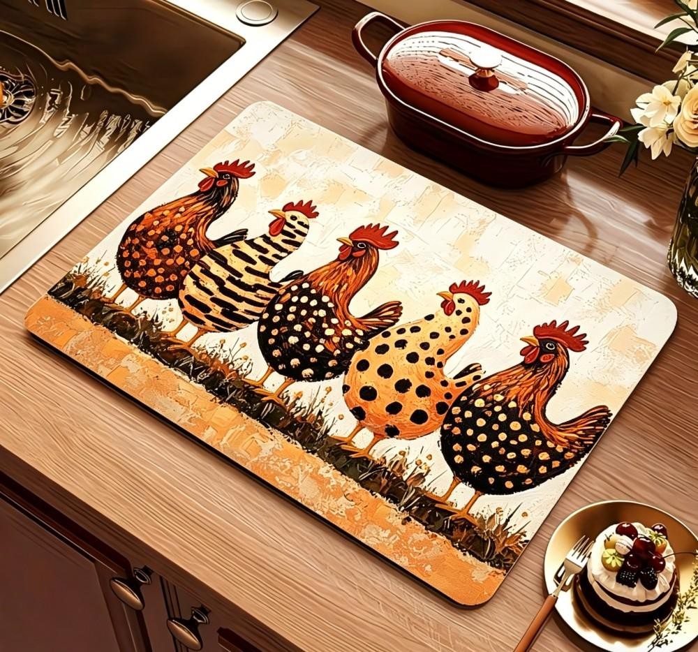 農家風鶏柄食器乾燥マット 超吸水キッチン水切りマット 滑り止 - Bar Mat Rubber のレビューと価格